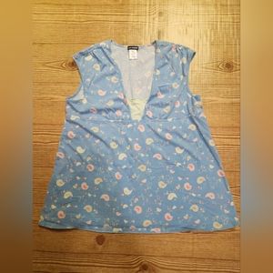 Vintage Joe Boxer Bird and Flower Blue Pajama Top Size XL